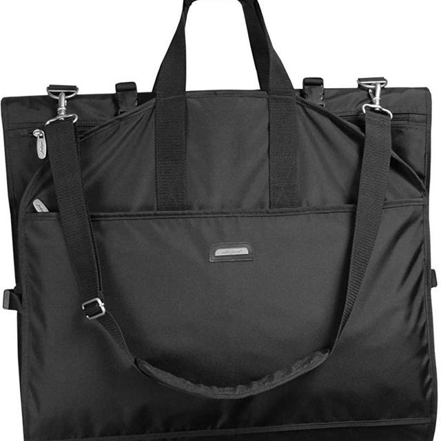 WallyBags Premium Tri-Fold Carry On Wedding Dress Travel Garment Bag for Long Gowns, Black w/Lining, 66-inch