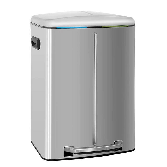 PayLessHere Trash Can, Fingerprint Proof Stainless Steel Kitchen Garbage Can with Removable Inner Bucket and Hinged Lids, Pedal Rubbish Bin for Home Office (40L /10 Gallon, Dual)