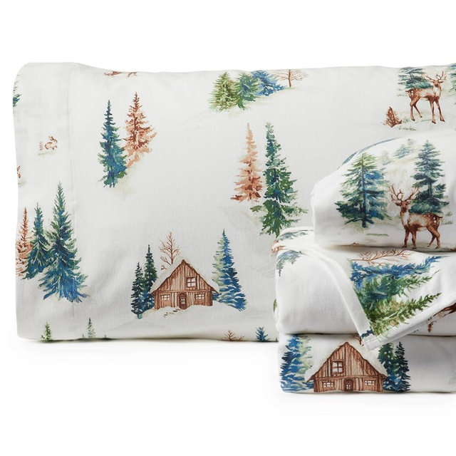 Springtree Home Luxury Portuguese Flannel Sheets | Queen Size Flannel Sheets | 100% Cotton | Ultra-Soft, Warm & Breathable Sheet Set | Deep Pocket, Durable & Cozy Winter Sheet Set | Winter Mountain