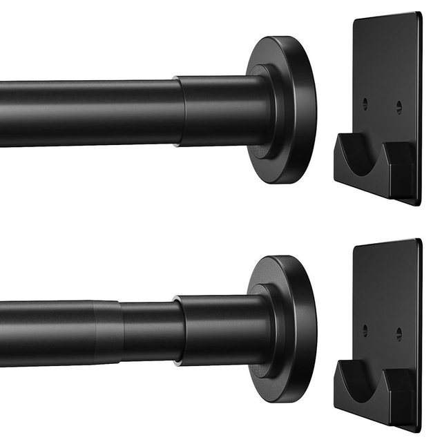 CorkLatta Matte Black Shower Curtain Rod,1 Inch Diameter Stainless Steel Adjustable Spring Tension Rods 32 to 68",with Holders,Anti-Slip,Curtain Rods No Drilling(1 Pack)