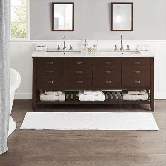 MADISON PARK SIGNATURE Splendor Reversible 100% Cotton Tufted Bathroom Rug-3000 GSM Hotel Quality Luxurious Plush High Pile Bath Mat Absorbent, Quick Dry, Shower Room Décor, 24x72, White
