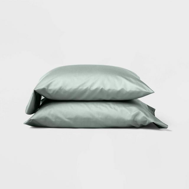 Standard 500 Thread Count Washed Supima Sateen Solid Pillowcase Set Sage Green - Casaluna™