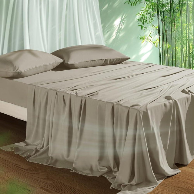 Cooling Sheets Set Queen Size, Viscose Derived from Bamboo for Hot Sleepers | Deep Pocket Up to 16 Inch | Silky Soft & Breathable Bedding - 4PC (Queen, Simply Taupe)