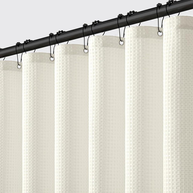 MIULEE Waffle Weave Fabric Shower Bath Curtain with 12 Metal Hooks Heavy Duty Washable Waterproof Narrow Thick Cloth Shower Curtains Set for Bathroom Hotel Bathtub, W72*L72, Ivory
