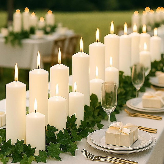 Veiuwa 36 Pcs White Pillar Candles Bulk Set，2x3 2x6 2x8 Inch - 12 Each Size，Hurricane Candles，Dripless Unscented Smokeless，Gives You a Better Atmosphere When Organizing an Event Party.