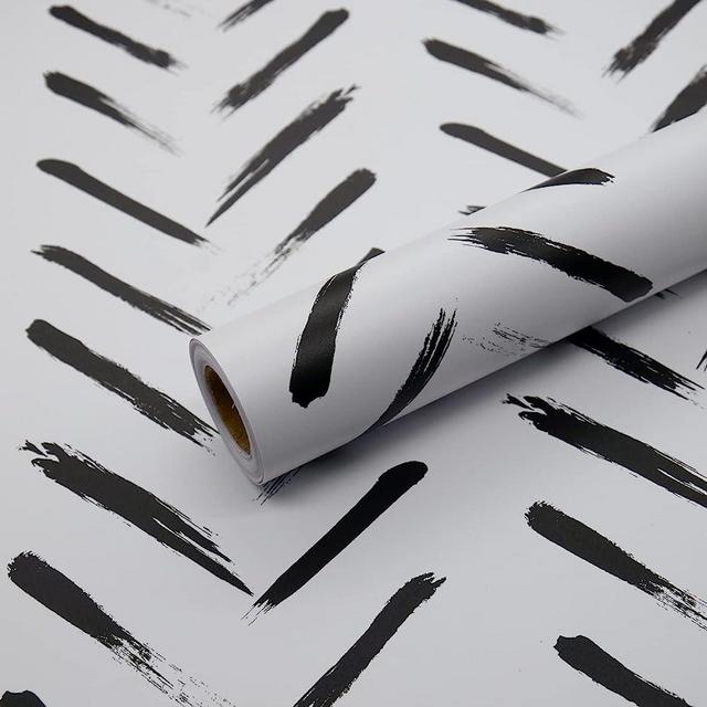 vovoyager Modern Stripe Peel and Stick Wallpaper 17.71In X 78.7In Black and White Geometric Wallpaper Stripe Contact Paper Self Adhesive Removable Waterproof Wall Paper for Cabinets Decoration