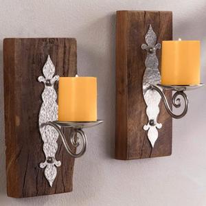 Antiqued Iron Reclaimed Wood Wall Sconces - Set of 2