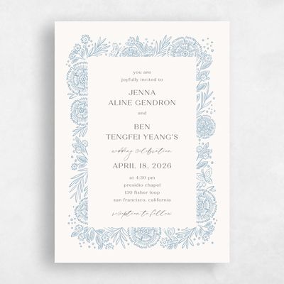Dusty Blue Wedding Invitation - Keita Frame