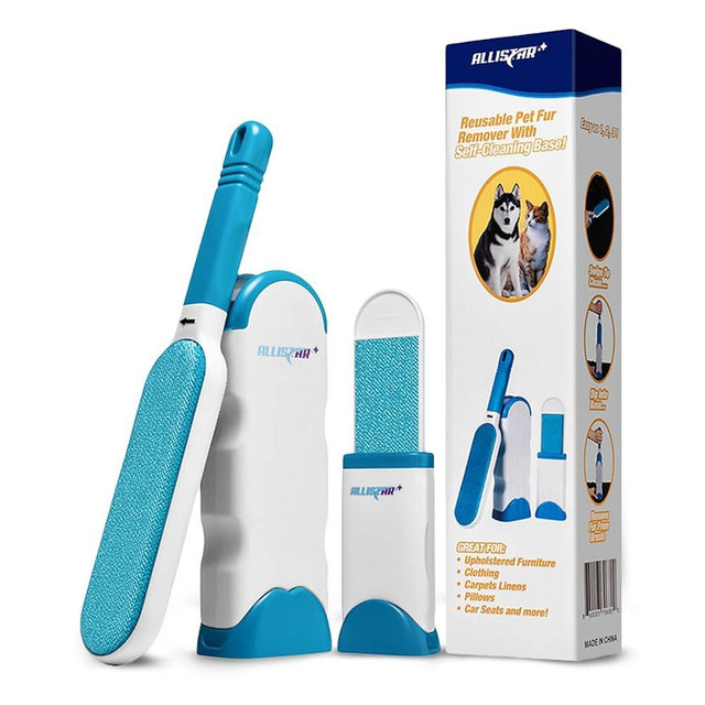 Lint Brush and Pet Hair Remover for Laundry, Clothes, Couches, Car Seats, Furniture and Fabric. Reusable Dog and Cat Fur Wizard Hair Removal Brush. ALLISTAR (Sky Blue)