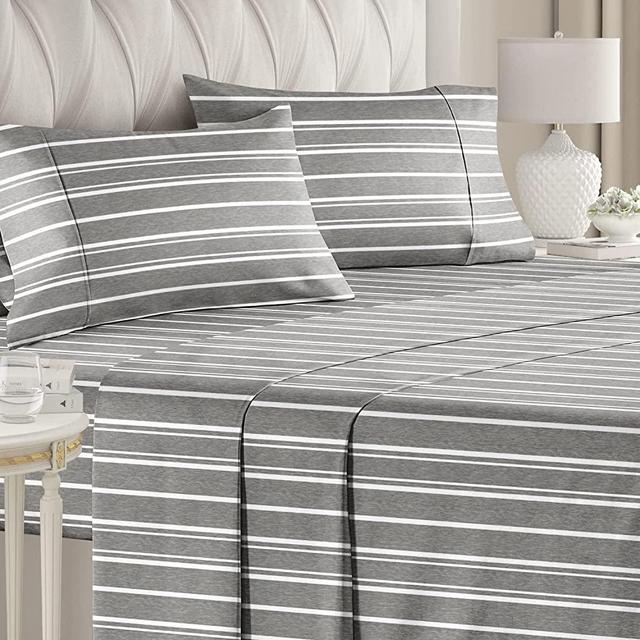 Striped Bed Sheets - Pin Striped Sheets - Grey and White Sheets - Grey and White Striped Sheets - King Striped Sheets - Hotel Luxury Bed Sheets - Deep Pockets - Breathable & Cooling Sheets