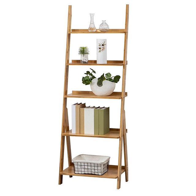Ladder Shelf, 5-Tier Bookshelf, Sobibo Free Standing Organizer Storage Shelves, Storage Rack Shelf for Office, Bathroom, Living Room, Nature