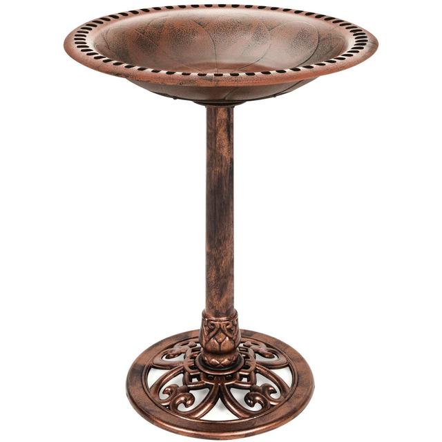 Best Choice Products Outdoor Rustic Pedestal Bird Bath Accent for Garden, Yard w/ Fleur-de-Lis Accents Copper