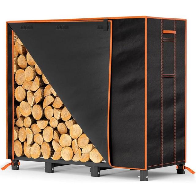 GREENER 4ft Firewood Rack Cover-600D Oxford Fabric Heavy-duty Waterproof Wood Rack Cover for Firewood,Weather Protection PVC Coating Log Rack Cover for Outdoor&indoor Firewood Cover(48*24*42",Black)