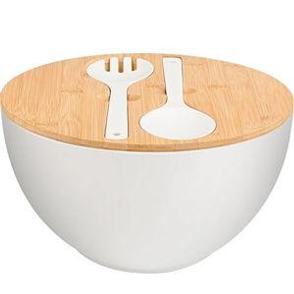 Salad Bowl with Lid, 12" Extra Large Bamboo Fiber Salad Bowl with Servers Set for Kitchen, Nature Bamboo Mixing and Serving Bowl with Lid, Spoon and Fork for Fruits,Salads and Vegetables