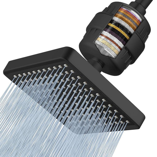 Voolan Filtered Shower Head - 20 Stage Luxury Rain Shower Filter For Hard Water for Remove Chlorine and Harmful Substances - 6" Square High Pressure Rainfall Showerhead (Matte Black)