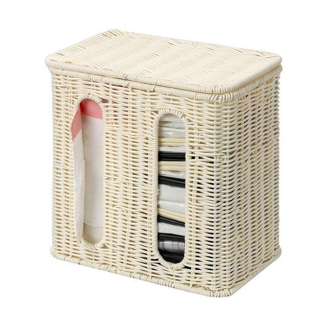 GRANNY SAYS Large Trash Bag Holder Dispenser, Wicker Grocery Bag Holder Adhesive, Extra Large Trash Bags Dispenser, Grocery Bags Organizer Under Sink, Kitchen Organizers and Storage, White