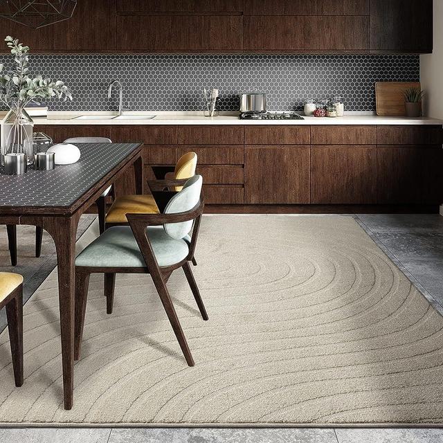 LUXE WEAVERS Modern Geometric Wave Cream 9x12 Area Rug, Contemporary Stain Resistant Carpet
