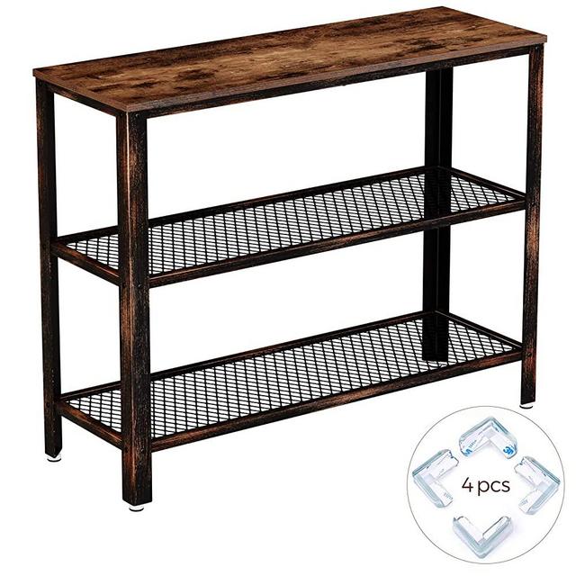 Rolanstar Console Table, Rustic Sofa Table with 2 Mesh Shelves, Entryway Table with Retro Metal Frame, for Entryway Living Room, ST001-B