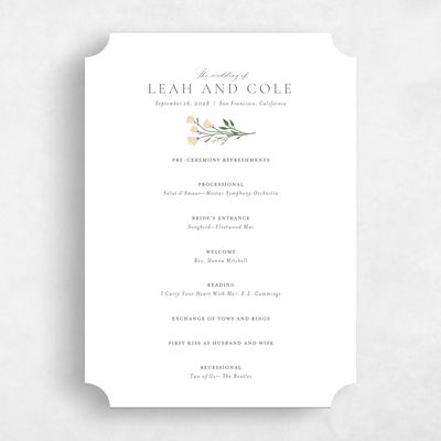 White Ticket Wedding Program - Melody