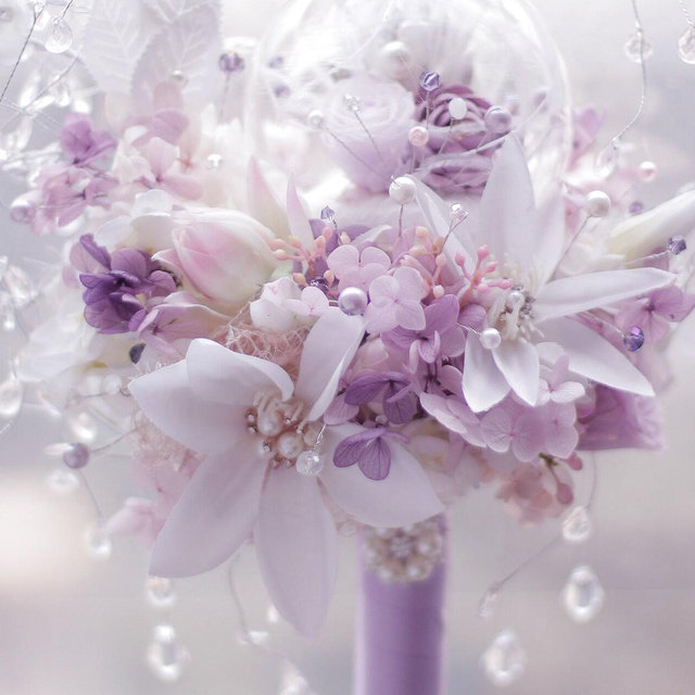 Moon & Stars Wedding Bouquet: Silver, White, Pink, and Blue