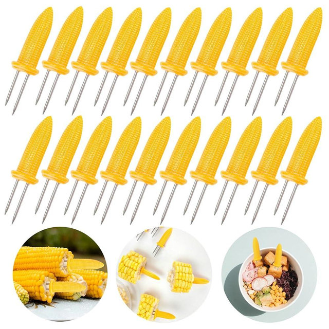 PEOUWNES 20 Pack 3.54 Inch Large Corn Holders, Stainless Steel Corn on The Cob Holders, Corn on The Grill, Corn on The Cob Skewers with Storage Box for Outdoor BBQ Cooking