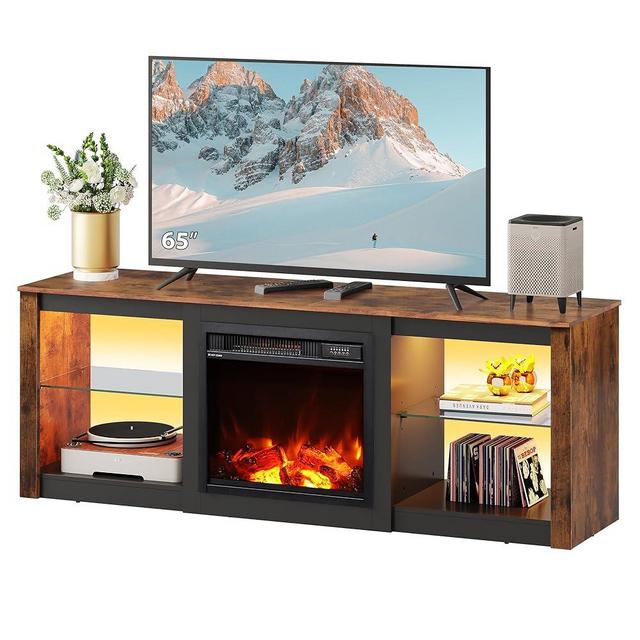 WLIVE Fireplace TV Stand for 65 Inch TV, 58" Entertainment Center with Fireplace, Modern TV Stands for Living Room, Entertainment Center with Glass Shelves, Rustic Brown