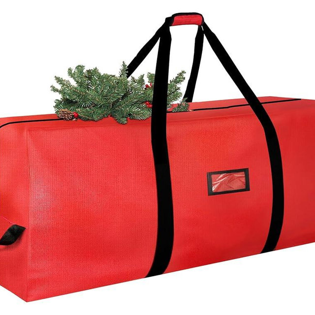 Christmas Tree Storage Bag, 9FT Large Christmas Tree Bag with Reinforced Handles, Heavy Duty 9 Foot Tree Bags for Storage Waterproof Xmas Tree Box - Dual Zippers, Wide Opening, Red