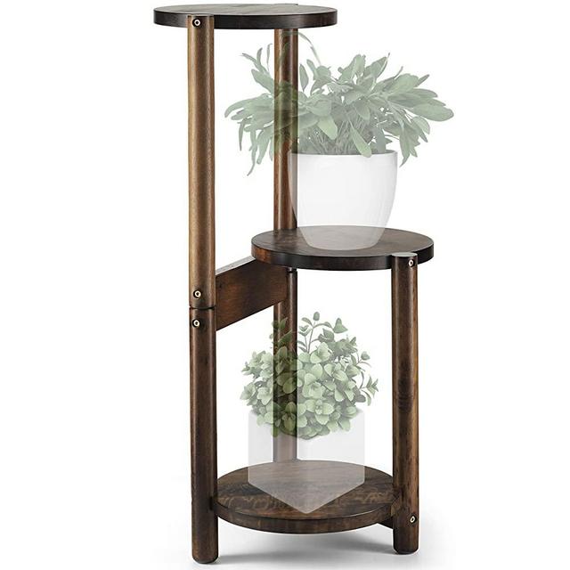 3 Tier Plant Stand, Mid Century Wood Plant Stand Tall 30inch with Three Shelfs Holder Indoor and Outdoor (Pot & Plant Not Included) (Walnut)