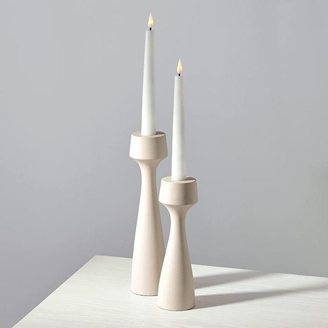 LampLust Tall Modern Candle Holders for Taper Candlesticks - Set of 2, Chic Matte Finish, 7 and 9 Inch Tall, Neutral Cream, Boho Candle Holders for Spring Home Decor