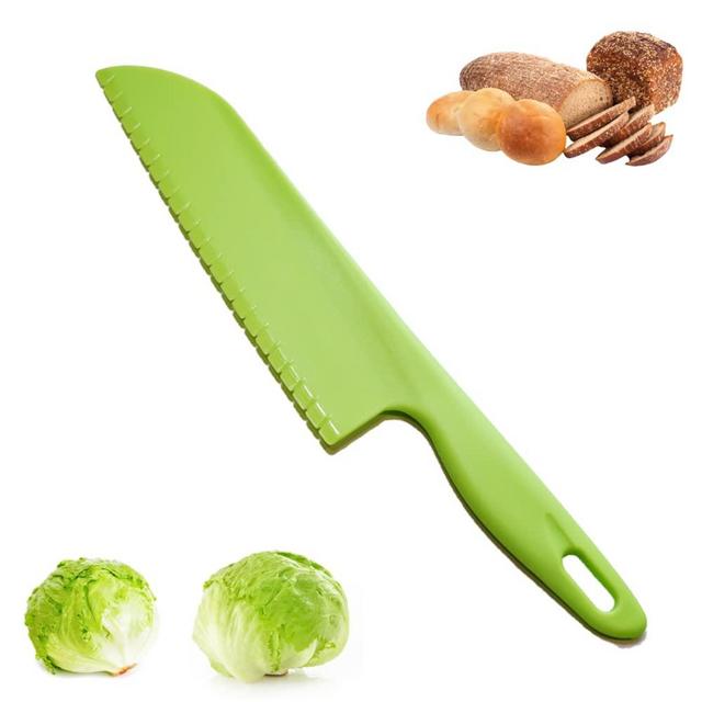 jawbush Professional Lettuce Knife, 11" Serrated Salad Knife for Veggies, Fruit, Bread, Cake, Salad, Plastic Kitchen Nylon Knife for Cooking and Cutting to Prevent Browning, Warm Xmas Gift, Green