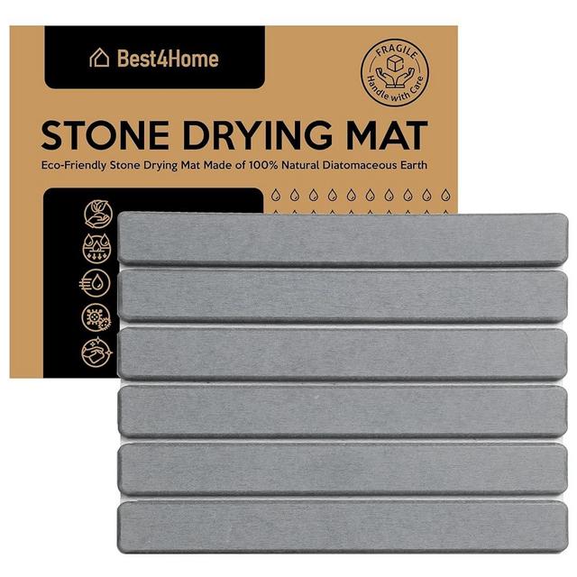 BEST4HOME Stone Dish Drying Mat - Grey Stone Drying Mat for Kitchen Counter - 12x16 Inch Stone Drying Mat - High-Quality Diatomaceous Earth Dish Drying Mat - Instant Dry Sink Caddy - Stone Soap Tray