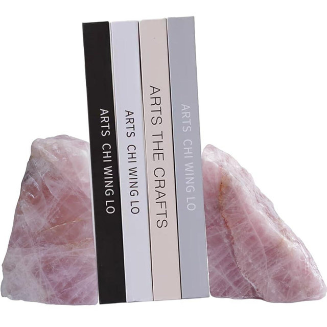 Natural Rose Quartz Bookends with Rubber Feet 4-5Lbs Heavy Duty Non-Slip Crystal Bookends 1 Pair | Raw & Polished Stone | Healing Office Decor Gift