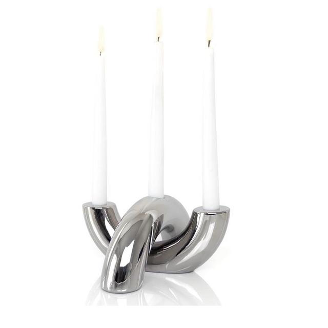 Ceramic Candle Holder Set - Decorative Candle Stick Candle Holders - Modern Decor for Dining Table, Living Room Coffee Table, or Shelf - Minimalist Candelabra for 3 Taper Candles (Silver)