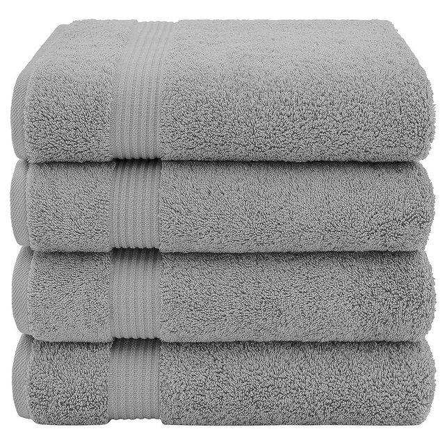 American Veteran Towel for Bathroom, 4 Packed 27 inch 54 inch 100% Turkish Cotton Large Bath Towels, Soft Absorbent Towel Sets, Light Grey Bath Towels