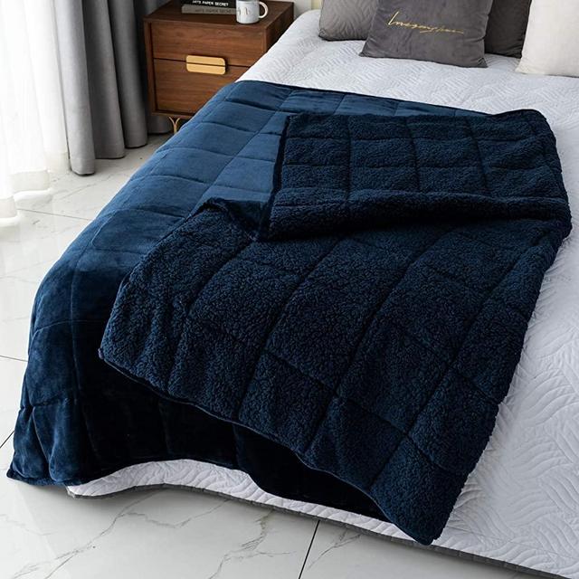 Mr.Sandman Sherpa Fleece Weighted Blanket Adults 20lbs for Queen Size Bed, Ultra Fuzzy Fleece & Comfort Sherpa Throw Blanket - Reversible Navy Blue - 60"x80"