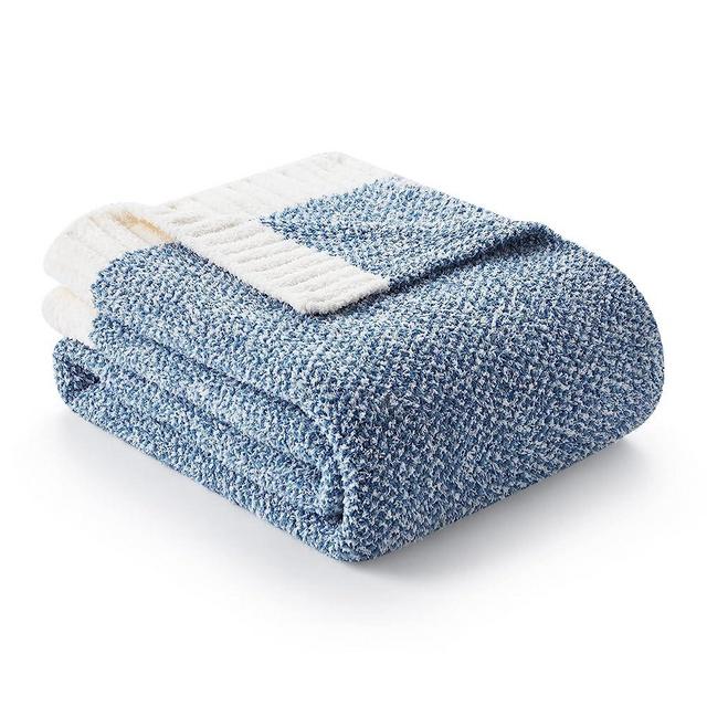 Snuggle Sac Heather Blue Throw Blanket for Couch, Reversible Throw Blanket Warm Cozy Knit Fuzzy Plush Lightweight for Sofa, Bed, Camping, Picnic, 50 x 60 inch