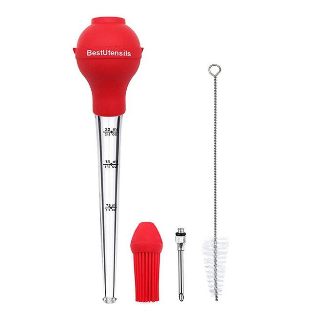 KAYCROWN Best Utensils Turkey Baster Set of 4, Commercial Grade Quality Silicone Bulb Including Meat Marinade Injector Needle with Barbecue Basting Brush and Cleaning Brush for Easy Clean Up