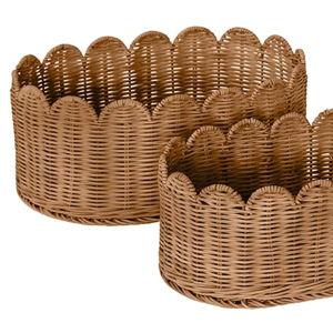 Scalloped Basket Set Of 2 16 x 10 x 7 Inch (Mocca)