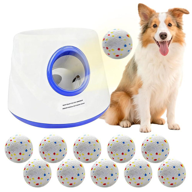 Dog Ball Launcher, Chuck It Ball Launcher - Tennis Ball Launcher for Dogs, Dog Ball Thrower with 10 2.28-inch Balls, 3 Adjustable Distances, Indoor/Outdoor Toy for Small/Medium Dogs , Rechargeable