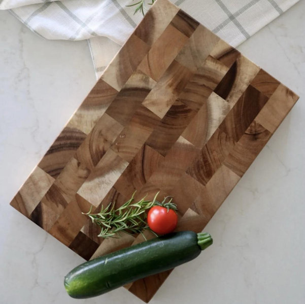 Suar Wood End Grain Butcher Block, with handles