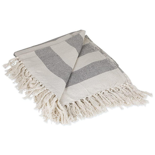 DII Rustic Farmhouse Cotton Cabana Striped Blanket Throw with Fringe For Chair, Couch, Picnic, Camping, Beach, & Everyday Use, 50 x 60" - Cabana Striped Gray