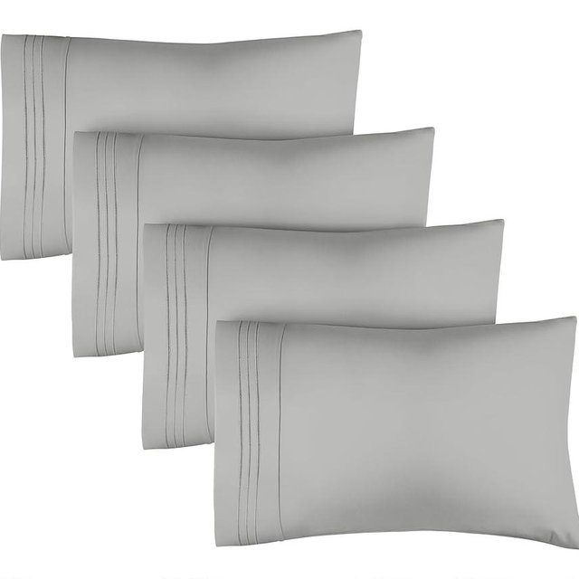 Queen Size Pillow Cases Set of 4 - Extra Soft Pack of 4 Pillowcase Covers - Hotel Luxury Pillowcases - Machine Washable Pillow Protectors - 20x40 Pillow Cases 4 Piece - Queen French Grey Pillow Covers