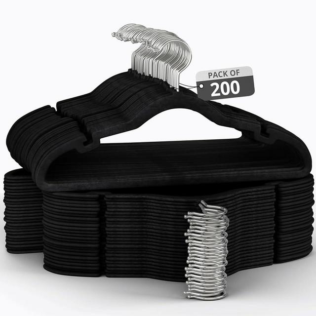 Our Modern Space 200 Pack Velvet Hanger for Shirt Pants Dresses Skirts Suits Jackets - Slim Space Saving Design - Standard Coat Hanger - Sturdy & Durable Design with Shoulder Grooves Hook