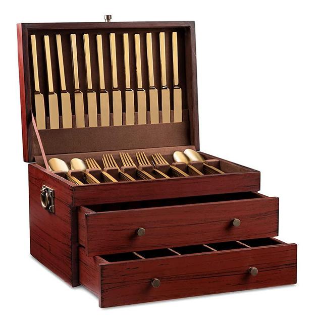 Royalty Art Fine Silverware Storage Box with Pull Out Drawer, 15” x 11”, Large Kitchen Counter Organizer for Flatware and Utensils, Decorative Home Decor