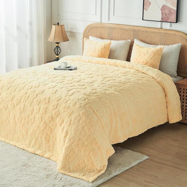 FY FIBER HOUSE Flower Throw Blanket Ultra Soft Blanket Fuzzy Blanket for Bed Couch Sofa, 50"x60", Light Yellow