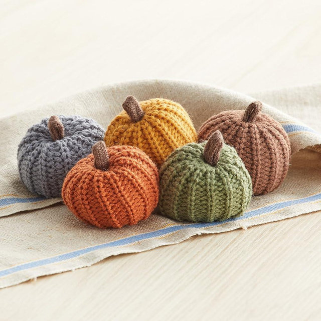Mini Knit Pumpkins Set of 5, autumn tiered tray decor, office bookshelf, Thanksgiving table setting, hygge home, fall pumpkin spice, cozy vibe, for garland (Mini Earth Tone Set)