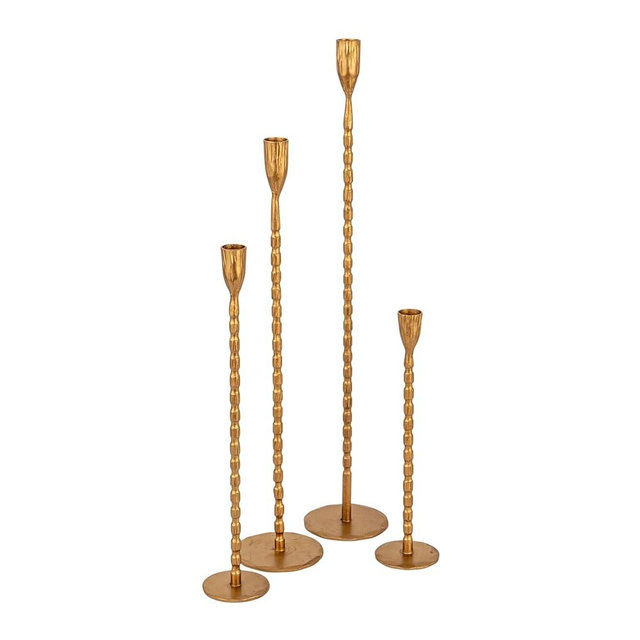 Creative Co-Op 4-Piece Hand-Forged Cast Metal Taper Holders, Gold Finish