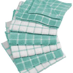 DII Cotton Terry Windowpane Dish Cloths, 12 x 12 Set of 6, Machine Washable and Ultra Absorbent Kitchen Bar Towels-Aqua