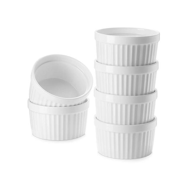 Samsle 8 oz Ramekins Set of 6, Porcelain Ramekins Oven Safe,Small Souffle Dishes for Creme Brulee, Ice Cream, and Sauces, 4 inch White Mini Baking Bowls