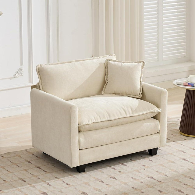 41.1" Oversized Single Cloud Sofa Couch, Beige Modern Large Sectional Couches for Living Room, Ivory Off-White Chenille Fabric Modular Sectional Sofa, Deep Seat Modern Sofas Set, Sofas para Sala